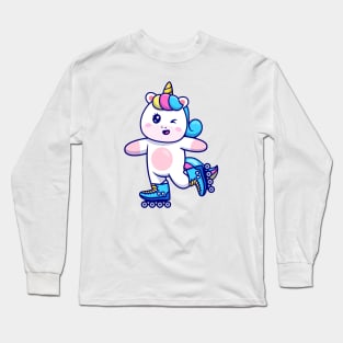 Cute Unicorn Playing Roller Skate Cartoon Long Sleeve T-Shirt